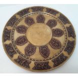 VINTAGE INDIAN BRASS WITH COPPER INLAY TRAY FEATURING MANY HINDU GODS . 50cms DIAMETER