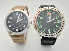 Two Military Homage Watches Comprising; 1) A US Army Field Watch, 43mm Including Crown and 2) A