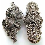 Two Silver and Marcasite Art Deco Style Brooches. Can be worn as a one piece or two piece clip-on.