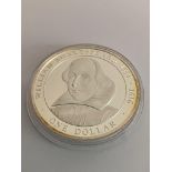 SILVER DOLLAR COIN Commemorating the life of William Shakespeare. Minted by the Cook Islands in