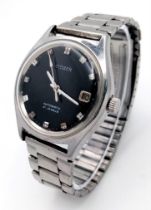 A Vintage Citizen Automatic 21 Jewels Gents Watch. Stainless steel bracelet and case - 35mm. Black
