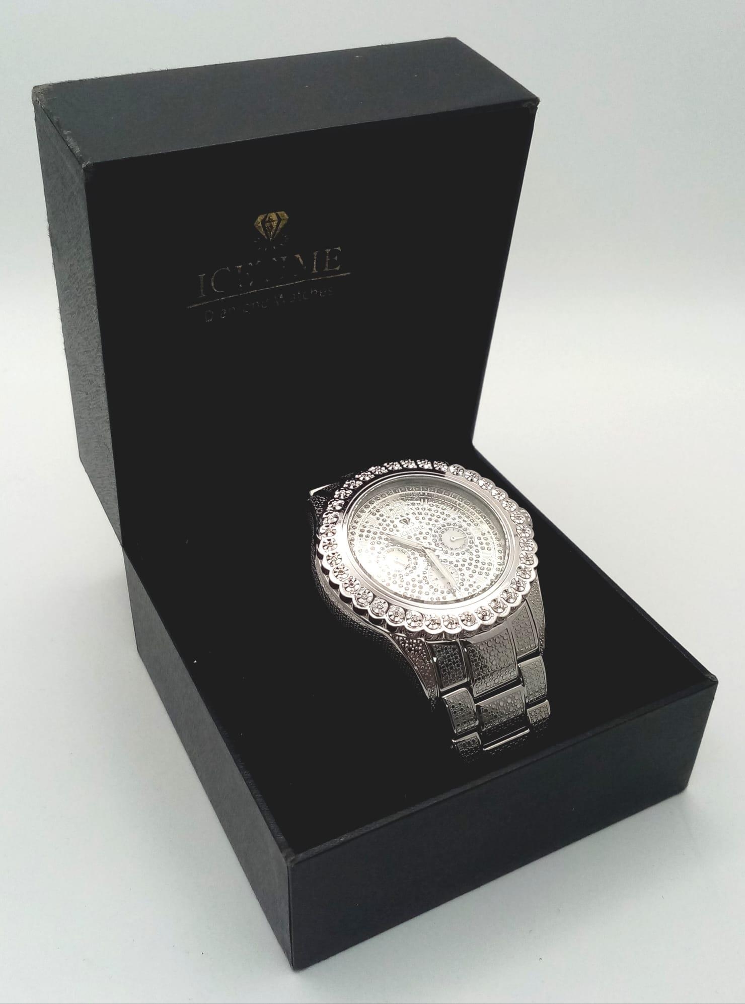 An Icetime Diamond Quartz Gents Watch. Stainless steel bracelet and case - 47mm. White stone - Image 8 of 8