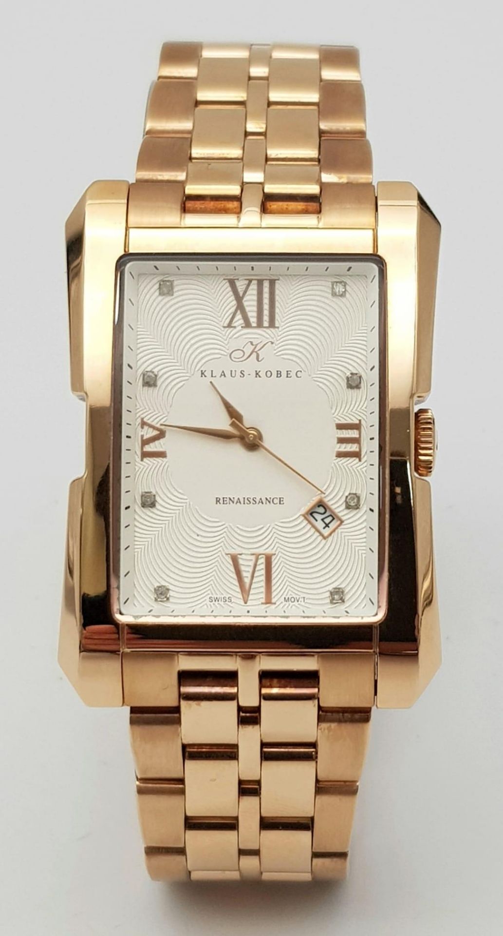 A Klaus Kobec Rose Gold Plated Renaissance Quartz Gents Watch. Stainless steel bracelet and case - - Image 2 of 6