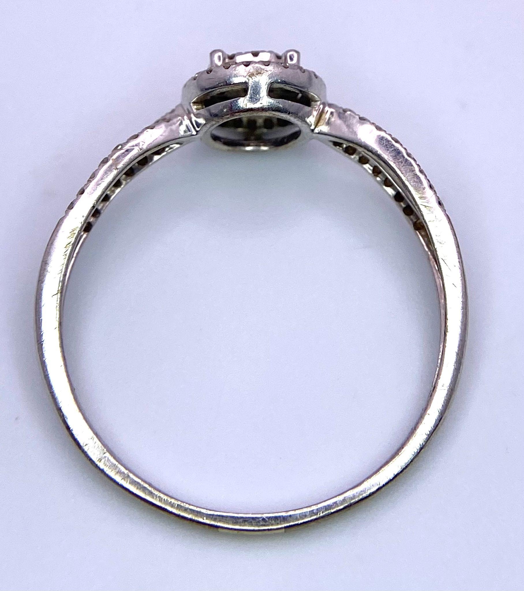 A 9K White Gold Diamond Double Halo Ring. Central diamond with double diamond halo and shoulder - Image 3 of 4