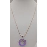 A Lavender Jade Pendant on a 925 Silver Chain. 3cm and 42cm.