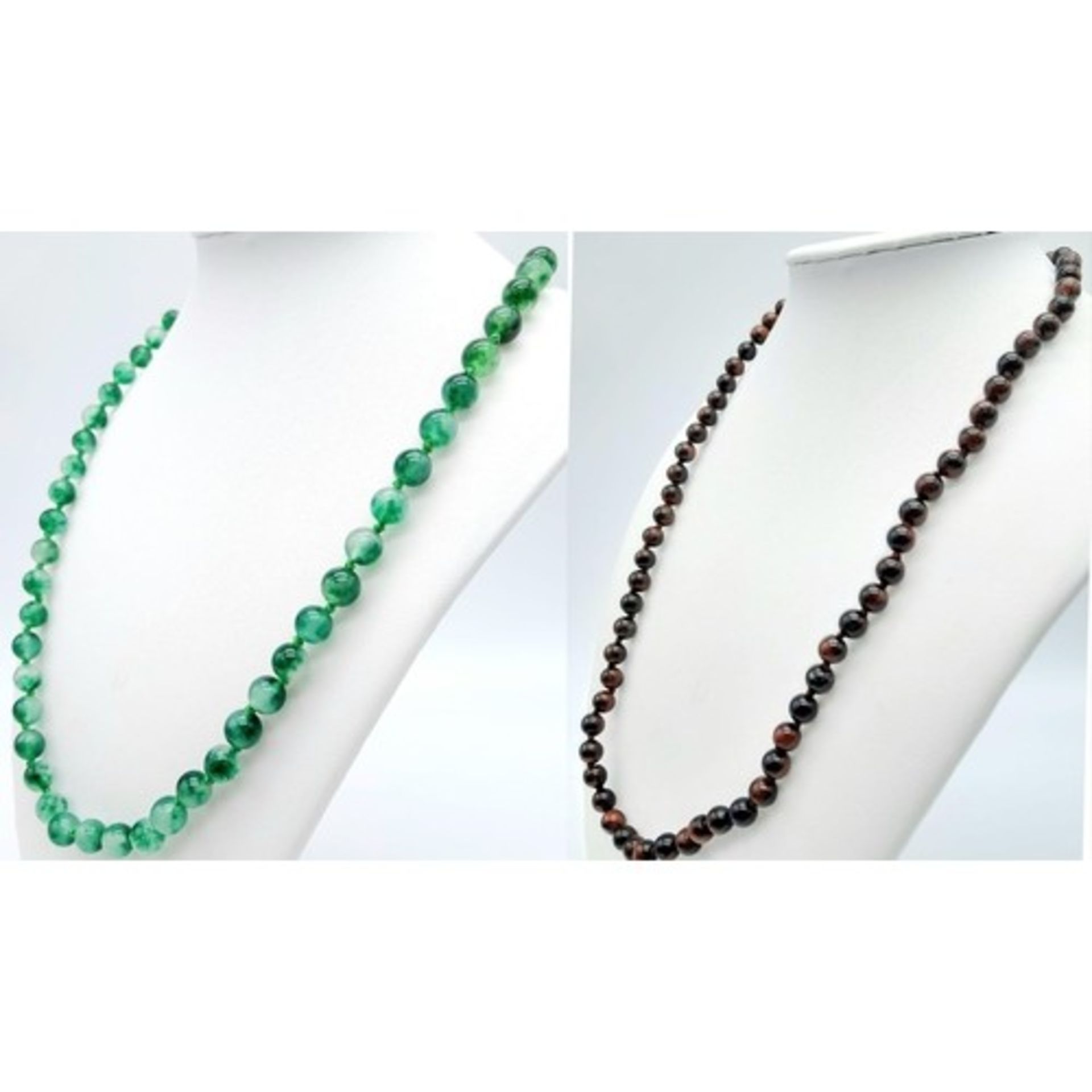 Duo of Beaded Necklaces. One Jade Green stone and one Iridescent Black/Orange stone. Both - Image 2 of 3