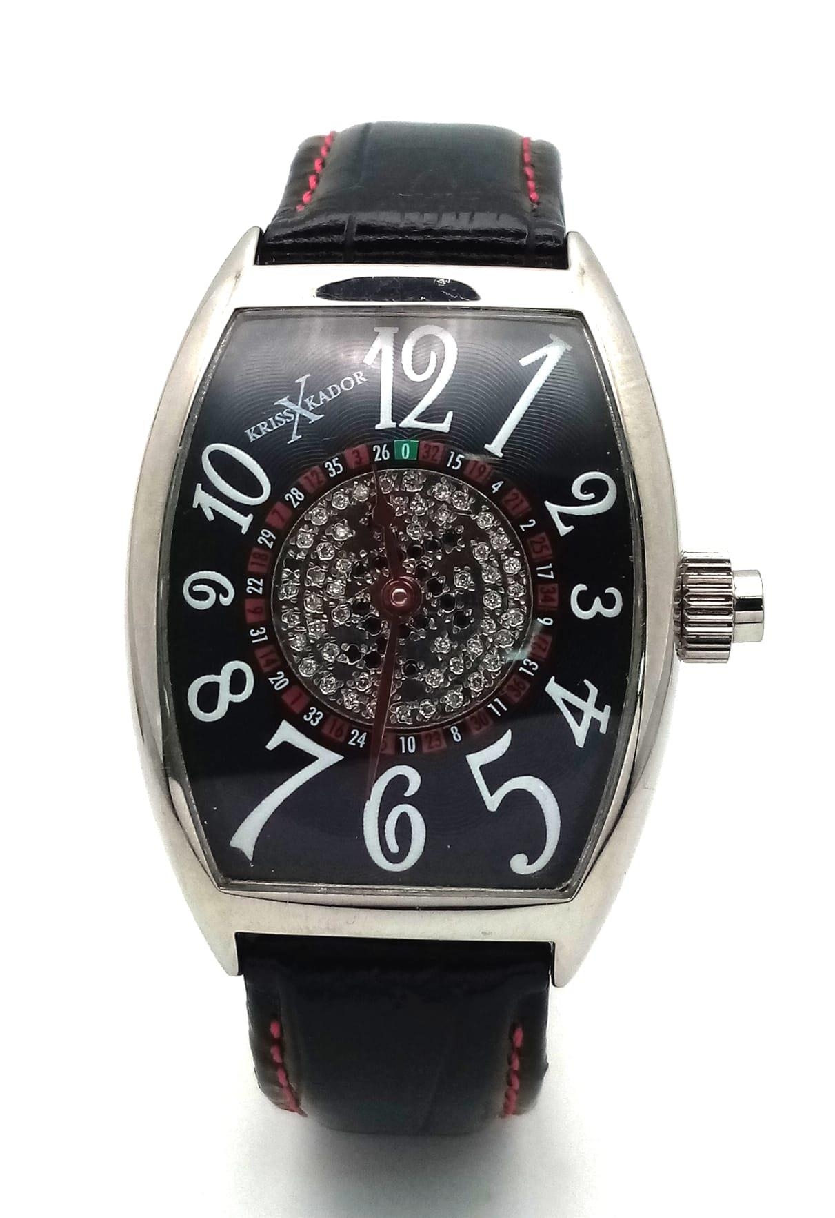 A KRISS KADOR DIAMOND SPINNING ROULETTE AUTOMATIC WATCH WITH SKELETON BACK , NEW AND UNWORN . 34 X - Image 2 of 8