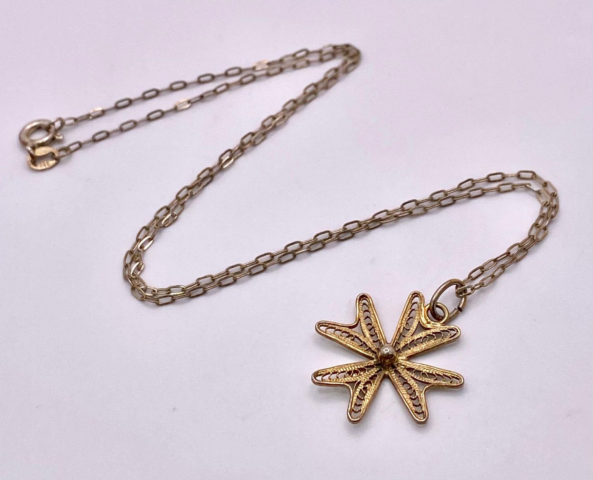 A 925 gilded silver Filigree Maltese cross pendant on silver chain. Total weight 2G. Total length - Image 3 of 6