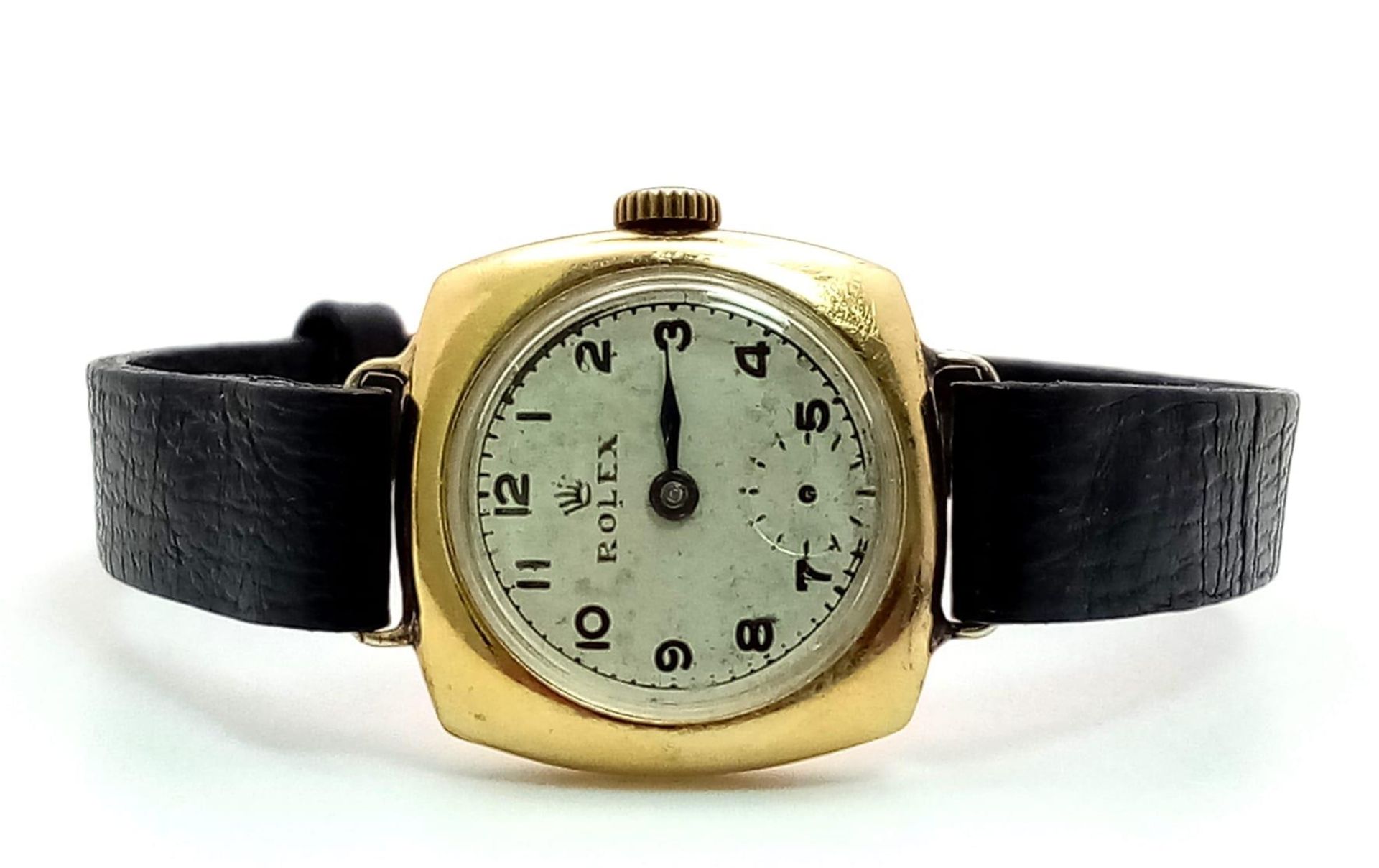 A Rare Vintage (1950s) Rolex Ladies 18k Gold Mechanical Watch. Black leather strap. 18k gold - Image 3 of 10