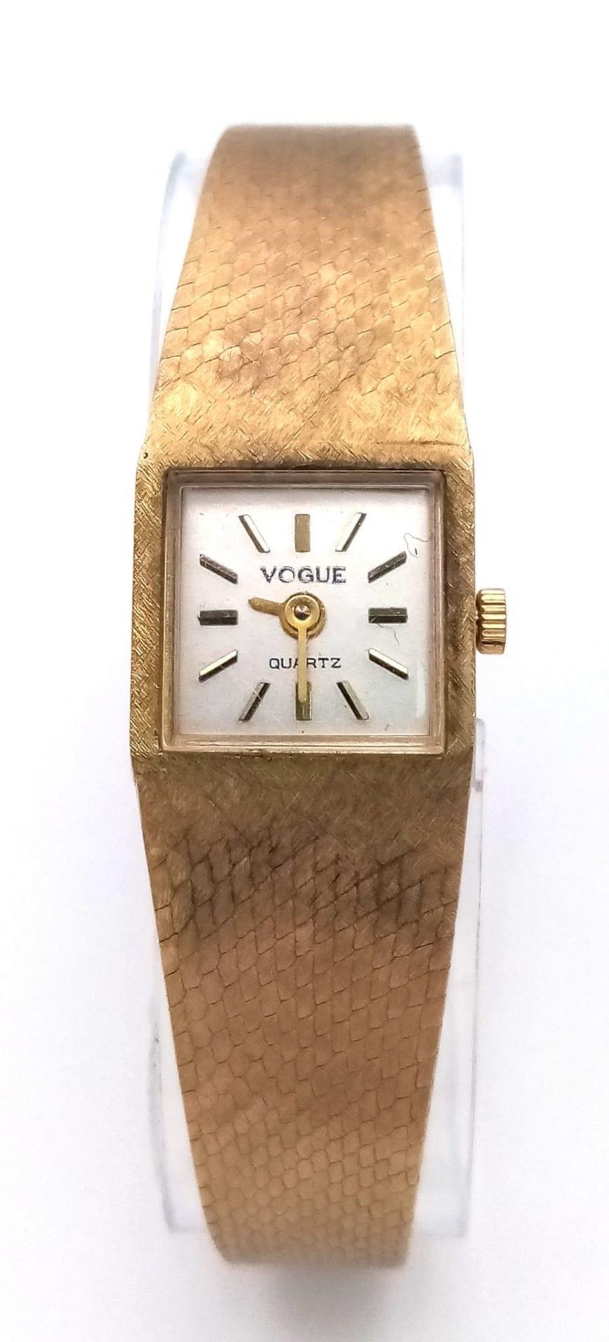 A Vogue Quartz 9K Gold Ladies Watch. 9k gold bracelet and case - 15mm width. 25.74g weight. Approx - Image 2 of 6