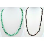 Duo of Beaded Necklaces. One Jade Green stone and one Iridescent Black/Orange stone. Both