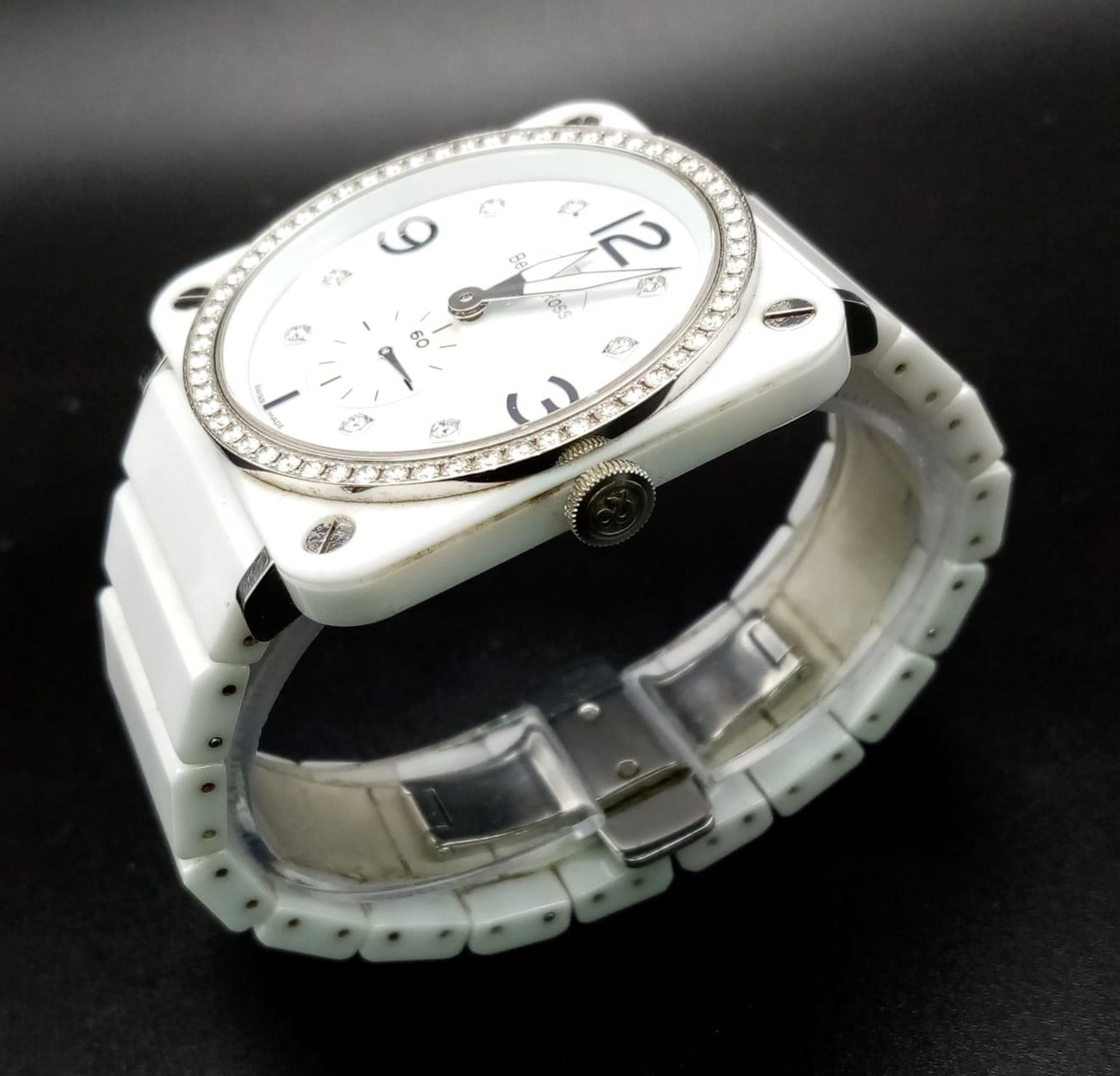 A Bell and Ross Quartz Ladies Watch. Ceramic and stainless steel bracelet and case - 40mm. White - Image 2 of 6