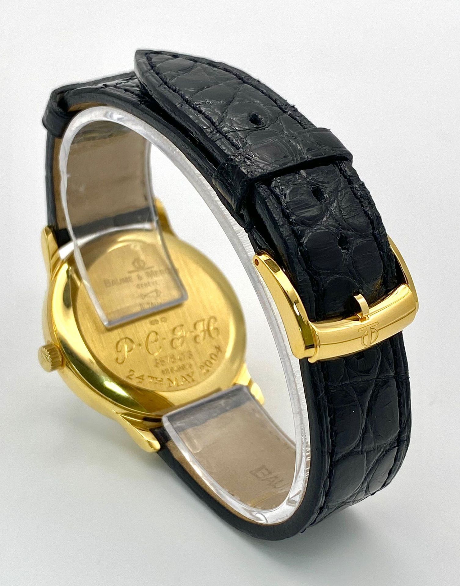 A Baume and Mercier 18K Gold Cased Automatic Gents Watch. Model - MV045075. Black leather strap. 18k - Image 5 of 11