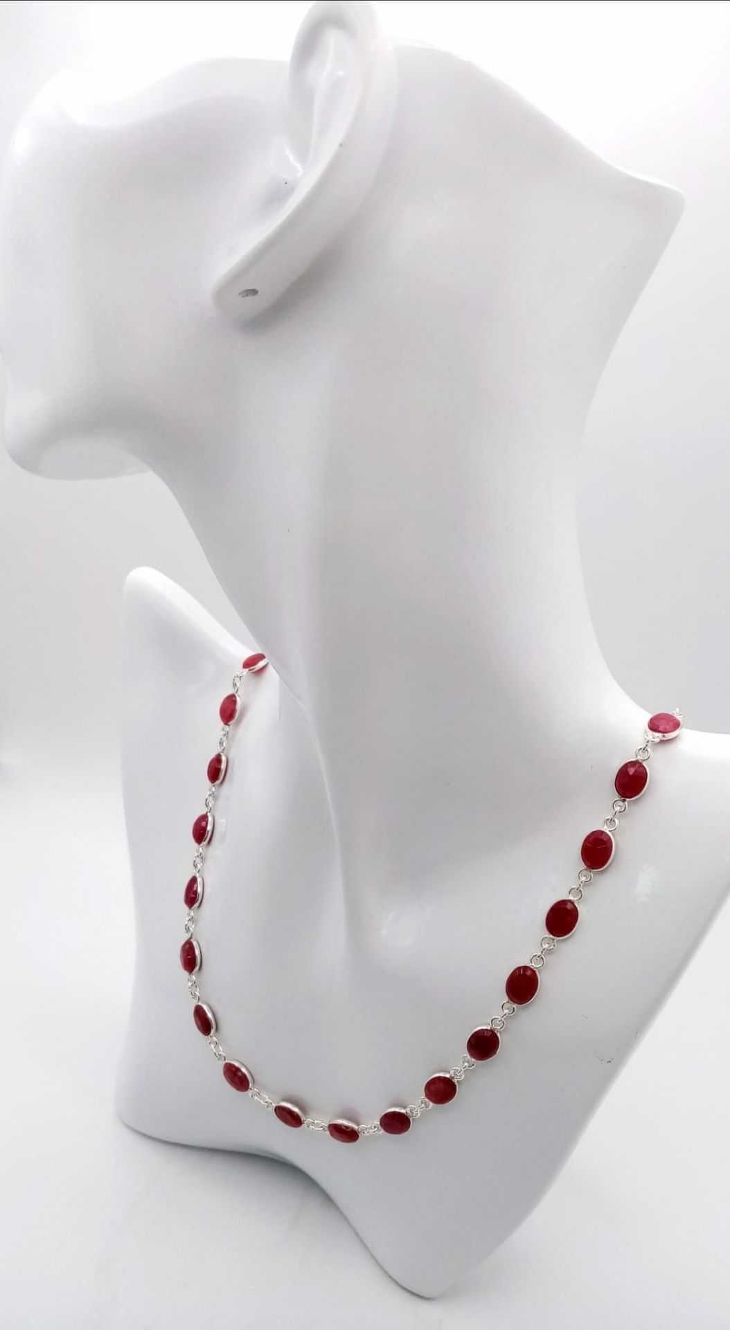 A Ruby Gemstone Long Chain Necklace set in 925 Silver. 56cm length. 22.5g total weight. Ref: CD-1233 - Image 2 of 4