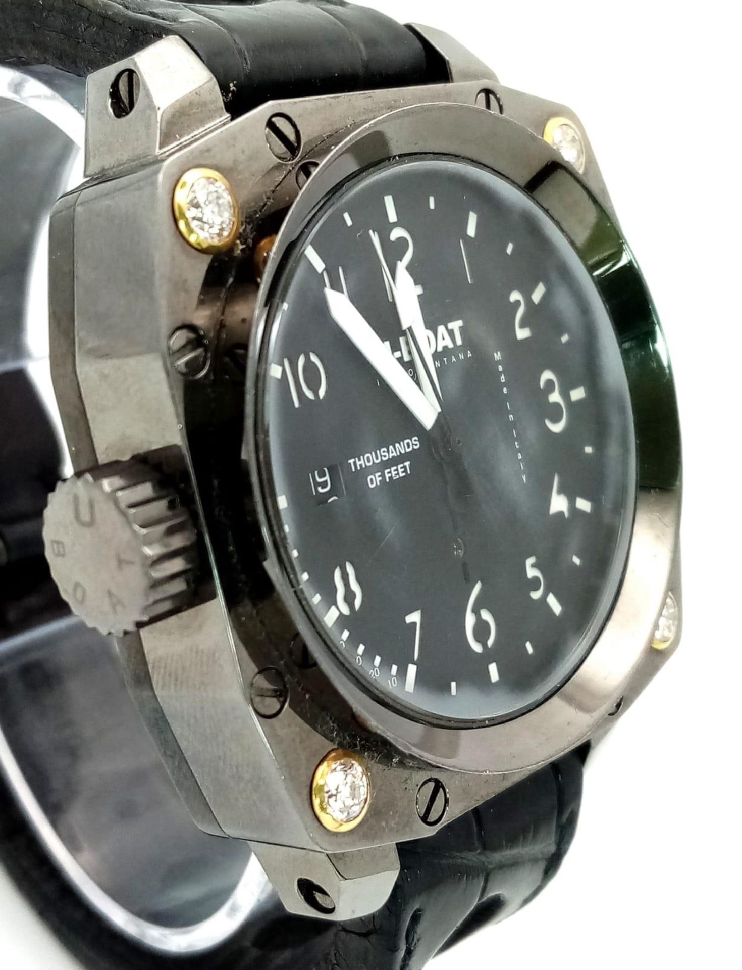 A U Boat Italo Fontana Gents Divers Watch. Italian made. Black leather strap. Stainless steel case - - Image 3 of 9