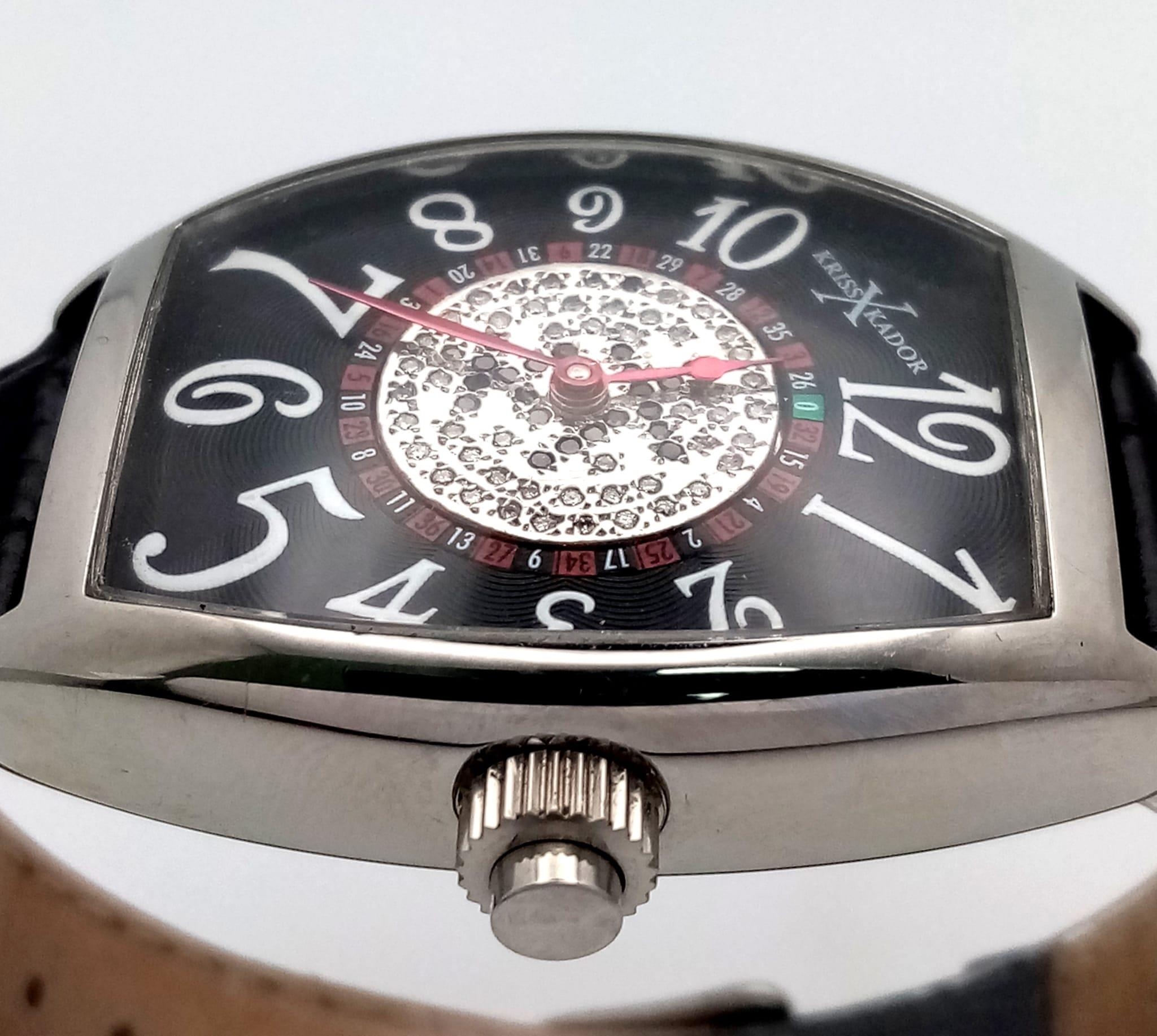 A KRISS KADOR DIAMOND SPINNING ROULETTE AUTOMATIC WATCH WITH SKELETON BACK , NEW AND UNWORN . 34 X - Image 5 of 8