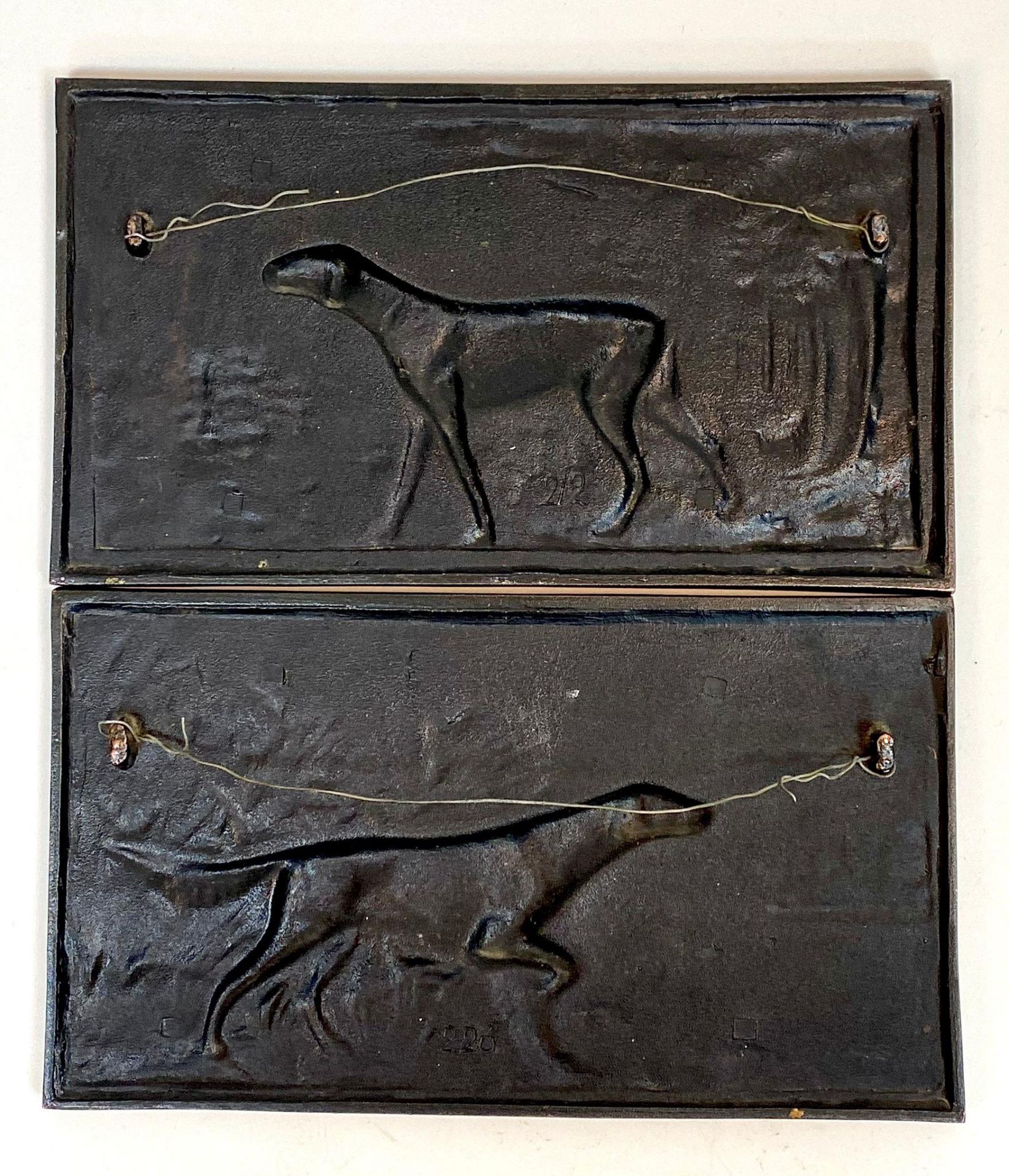 An Antique Pair of Bronze Hunting Dog Plaques. Excellent casting and Patina. 37cm x 22cm. - Image 4 of 9