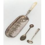 An Eclectic Mix - An Antique Silver Plated Bread Crumb Scoop with Mother of Pearl Handle - 32cm, A