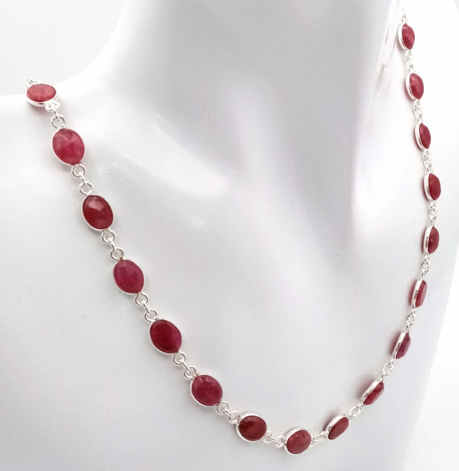 A Ruby Gemstone Long Chain Necklace set in 925 Silver. 56cm length. 22.5g total weight. Ref: CD-1233 - Image 3 of 4