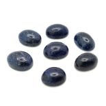 58Ct Cabochon, Blue Sapphire Gemstones Lot of 7 pcs, Oval Shapes.
