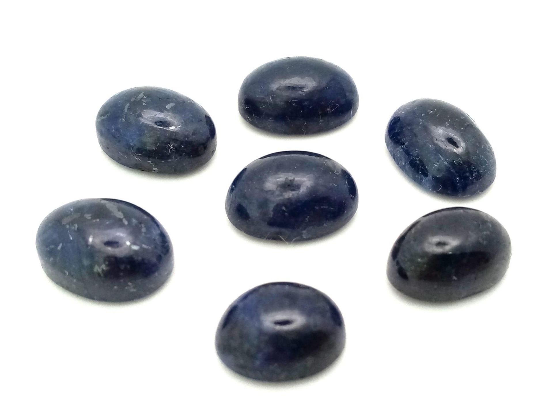 58Ct Cabochon, Blue Sapphire Gemstones Lot of 7 pcs, Oval Shapes.