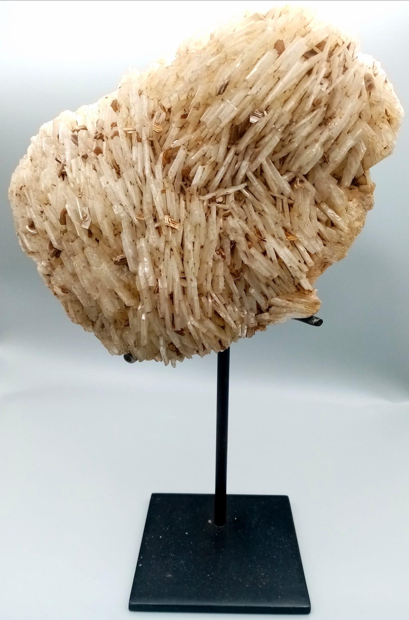 A Large Crystal Mass Specimen of Clevelandite Crystals - on metal stand. 14cm x 16cm. 1020g weight.