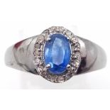 A Kyanite and Diamond Ring set in 925 Silver with a Black Rhodium Coating. Size O. Kyanite- 0.