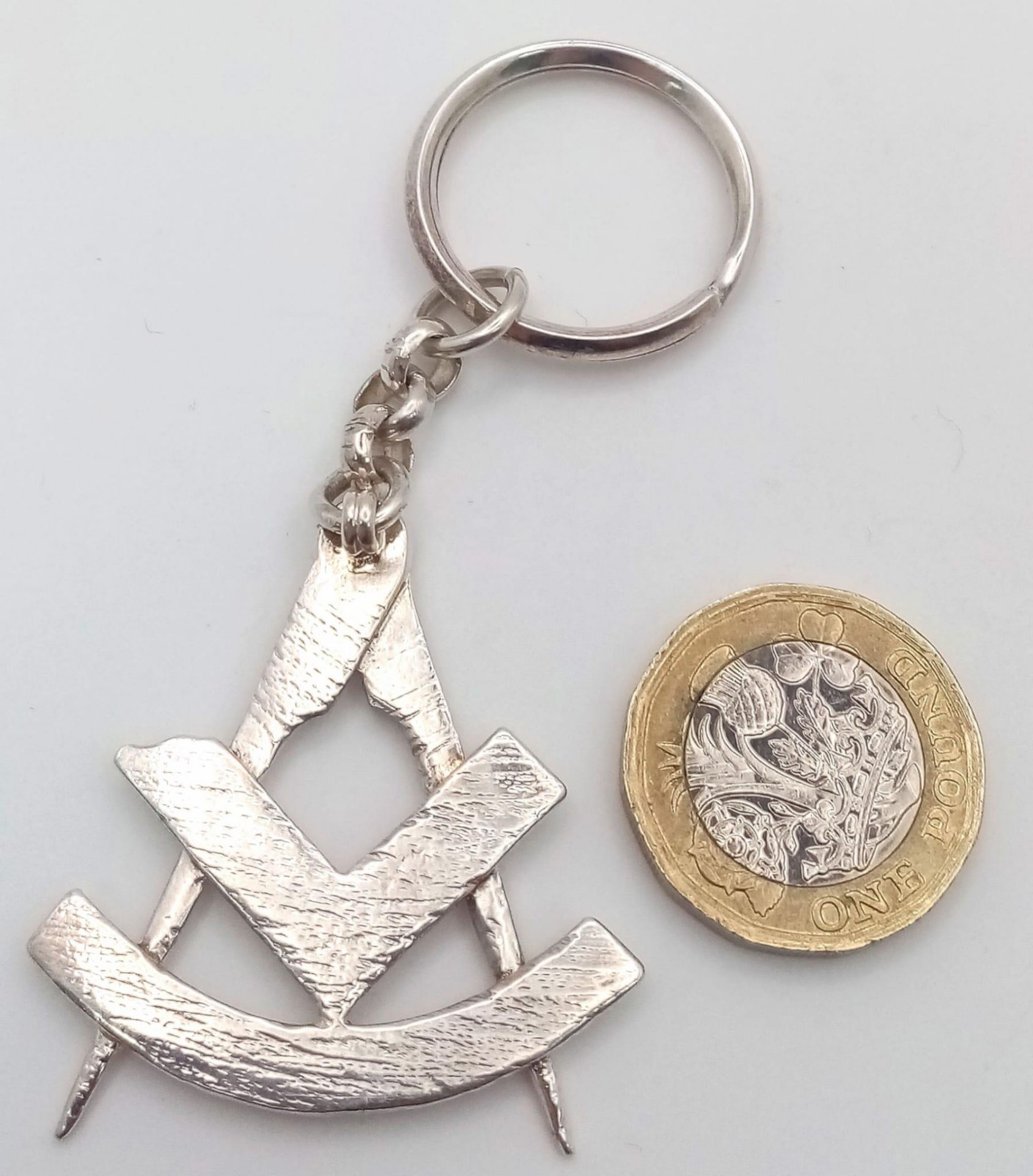 A Masonic Symbol Sterling Silver Key Chain. 6cm x 4cm. 15g - Image 3 of 3