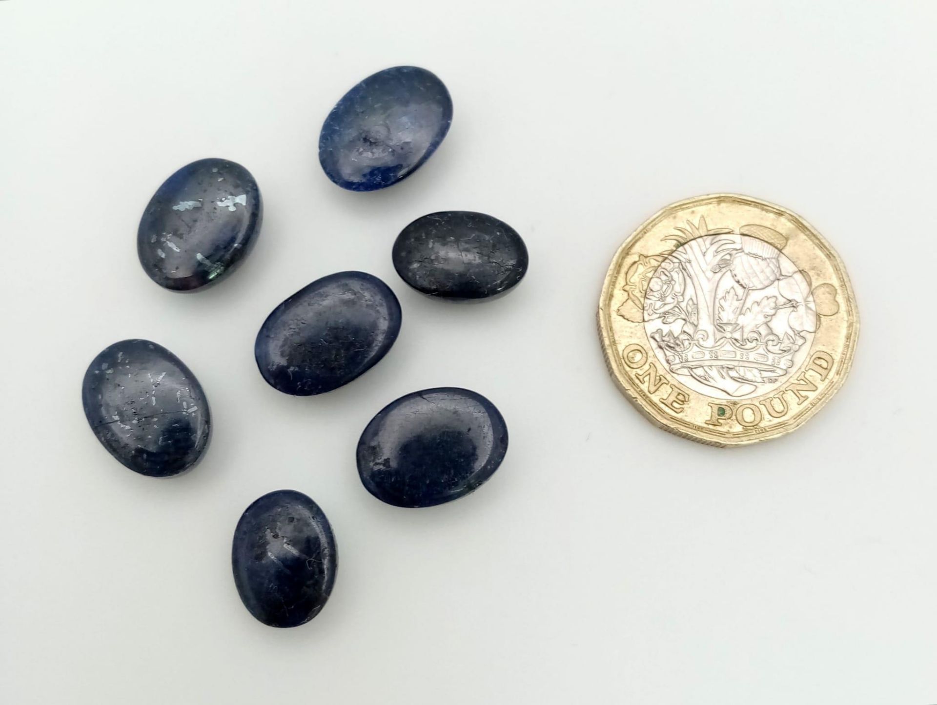 58Ct Cabochon, Blue Sapphire Gemstones Lot of 7 pcs, Oval Shapes. - Bild 3 aus 3