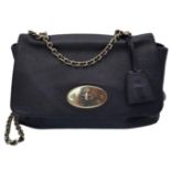 A Black Mulberry Lily Bag. With a Classic Grain Leather, Flap Over Design, Signature Postman Style
