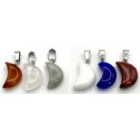 Six Different Gemstone Crescent Moon Shaped Pendants. 3cm