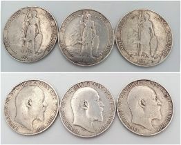 Three Edward VII Silver Florins. 1902, 03 and 07. Please see photos for conditions.