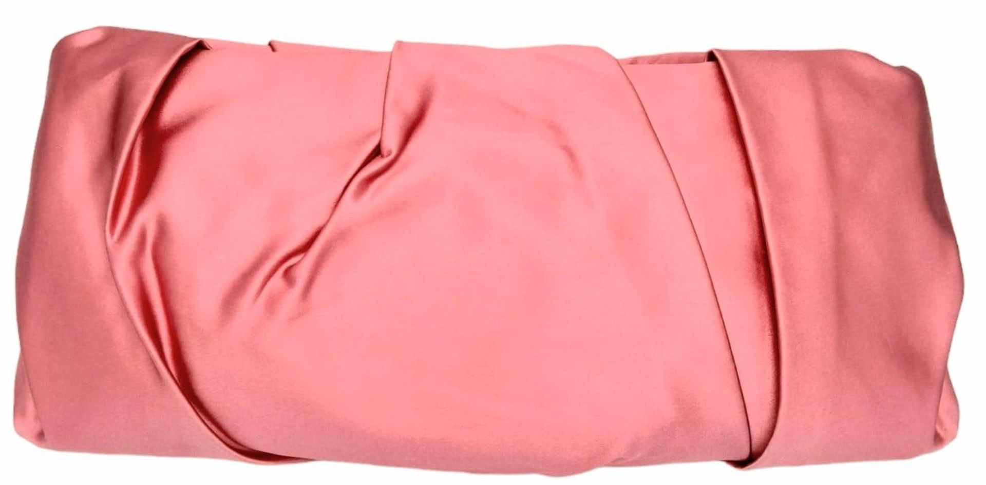 A Prada Pink Pleated Clutch Bag. Satin exterior with silver-toned hardware and press lock closure to - Bild 2 aus 9