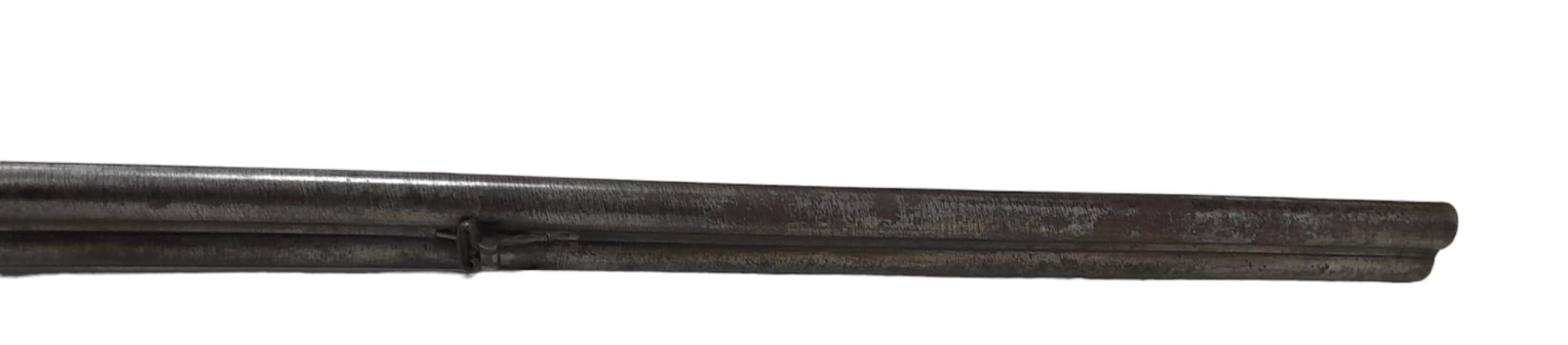 A 16 BORE PIN FIRE ANTIQUE SIDE BY SIDE DOUBLE BARRELED SHOTGUN WITH PATTERNED METALWORK a/f - Image 7 of 12