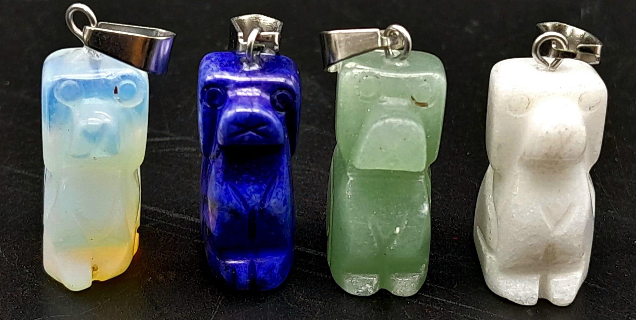 Four Different Gemstone Dog Pendants. Includes: Lapis, jade, opalite and agate. 3cm