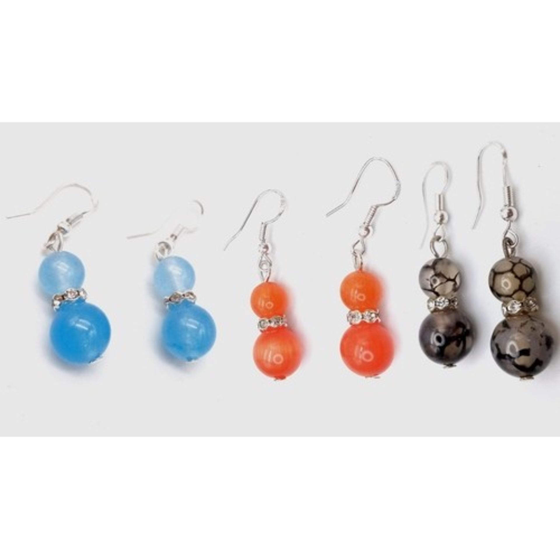 Three Pairs of Different Coloured Gemstone Drop Earrings. 3cm drop.