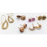 Six Pairs of Different Style 9K Gold Earrings! 5.1g total weight.