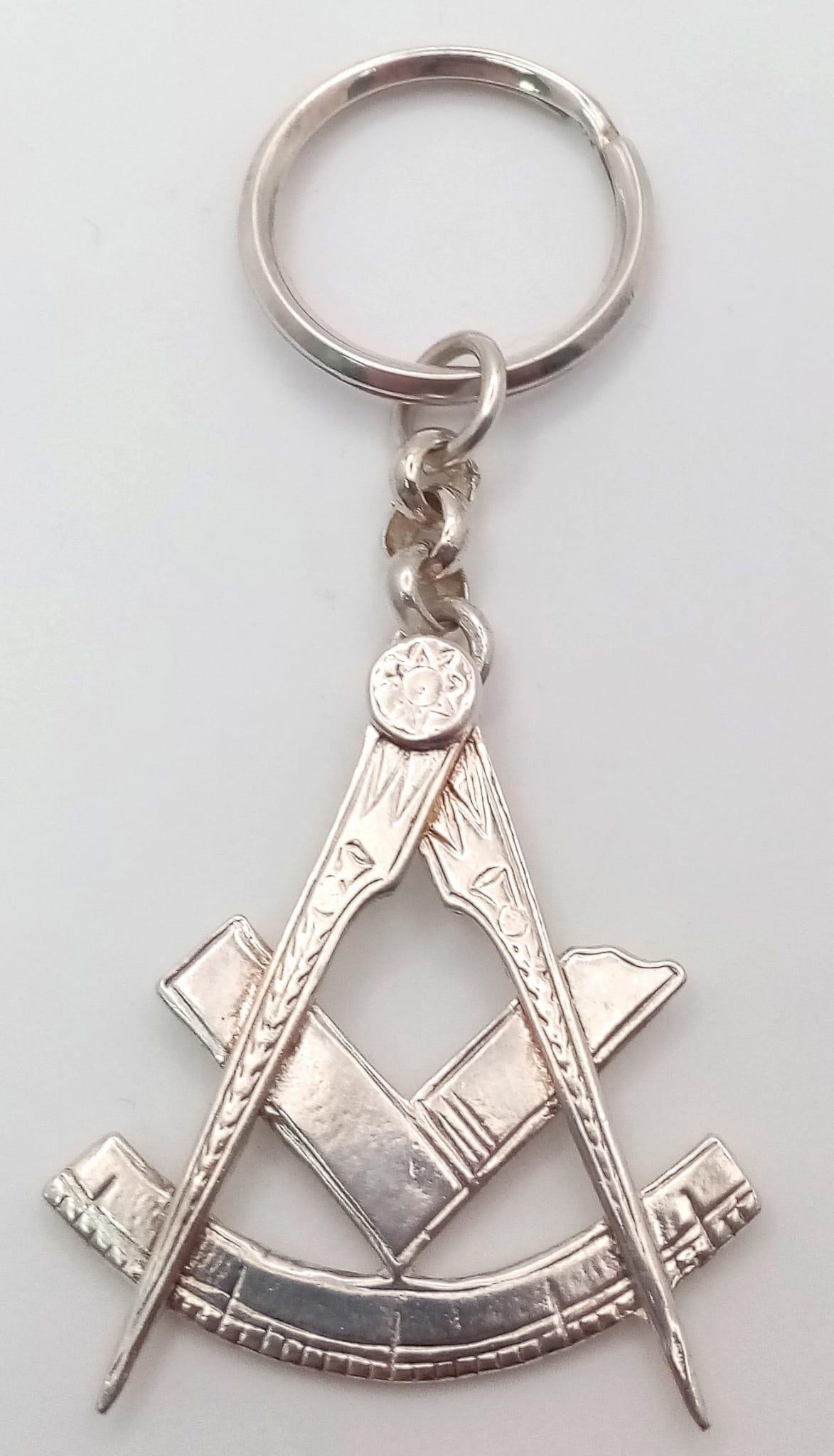 A Masonic Symbol Sterling Silver Key Chain. 6cm x 4cm. 15g