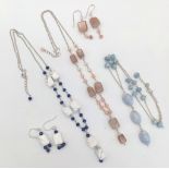 A Collection of 3 Necklaces: Blue Chalcedony, Lapis and Agate and A Pink Agate gemstone Necklace -
