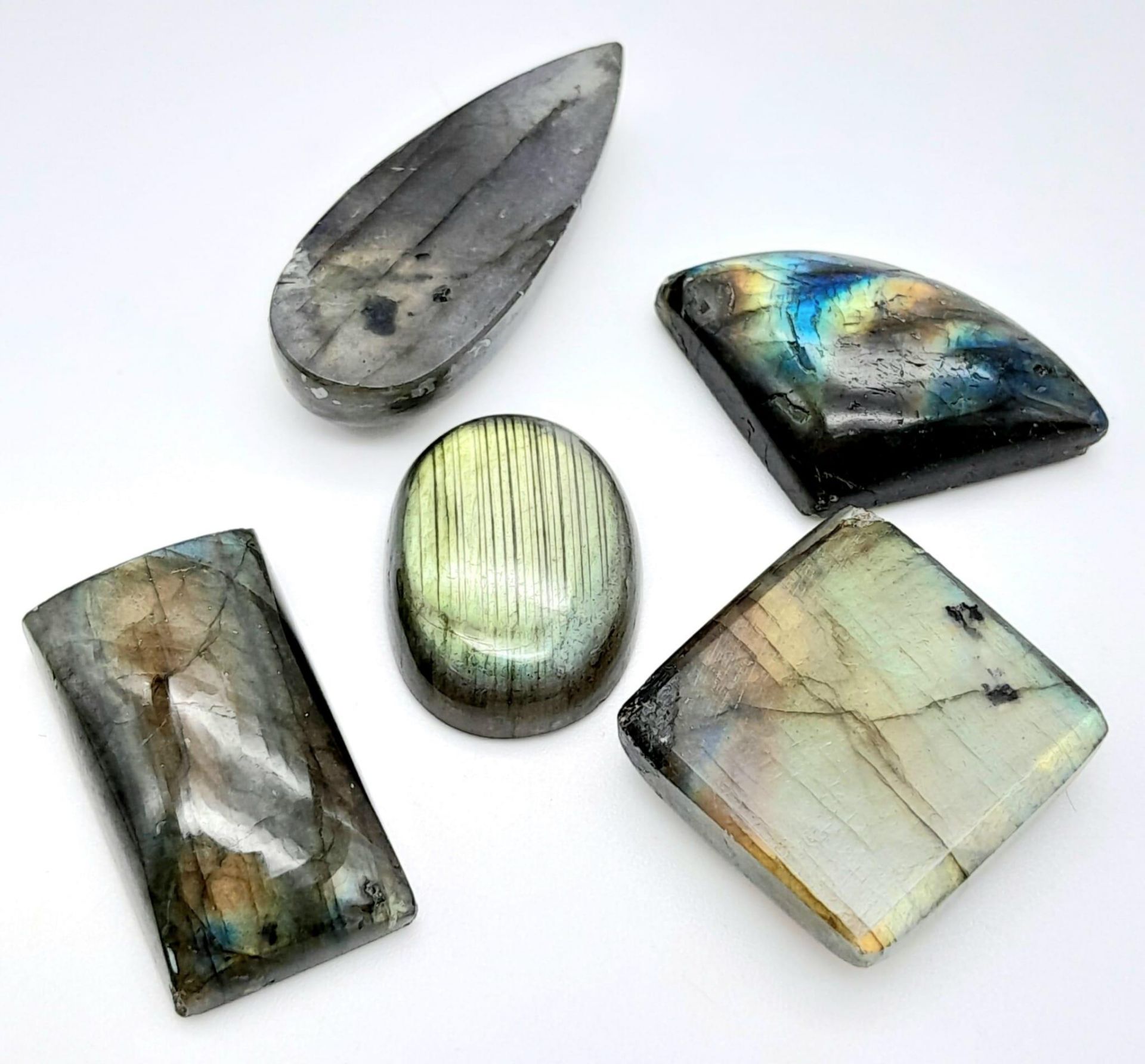 A Parcel of Five Labradorite Gemstones - 109ctw. Different shapes.