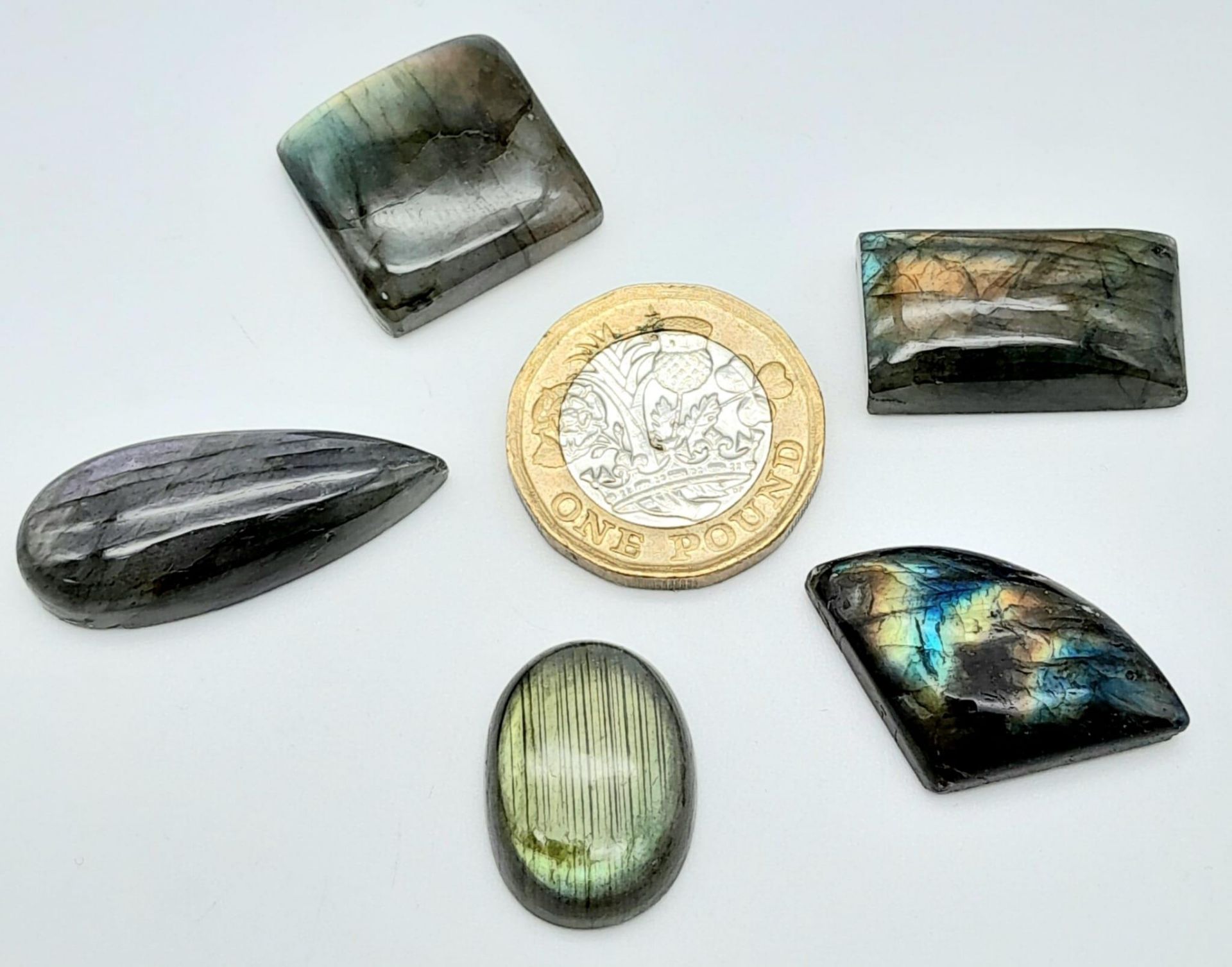 A Parcel of Five Labradorite Gemstones - 109ctw. Different shapes. - Image 2 of 3