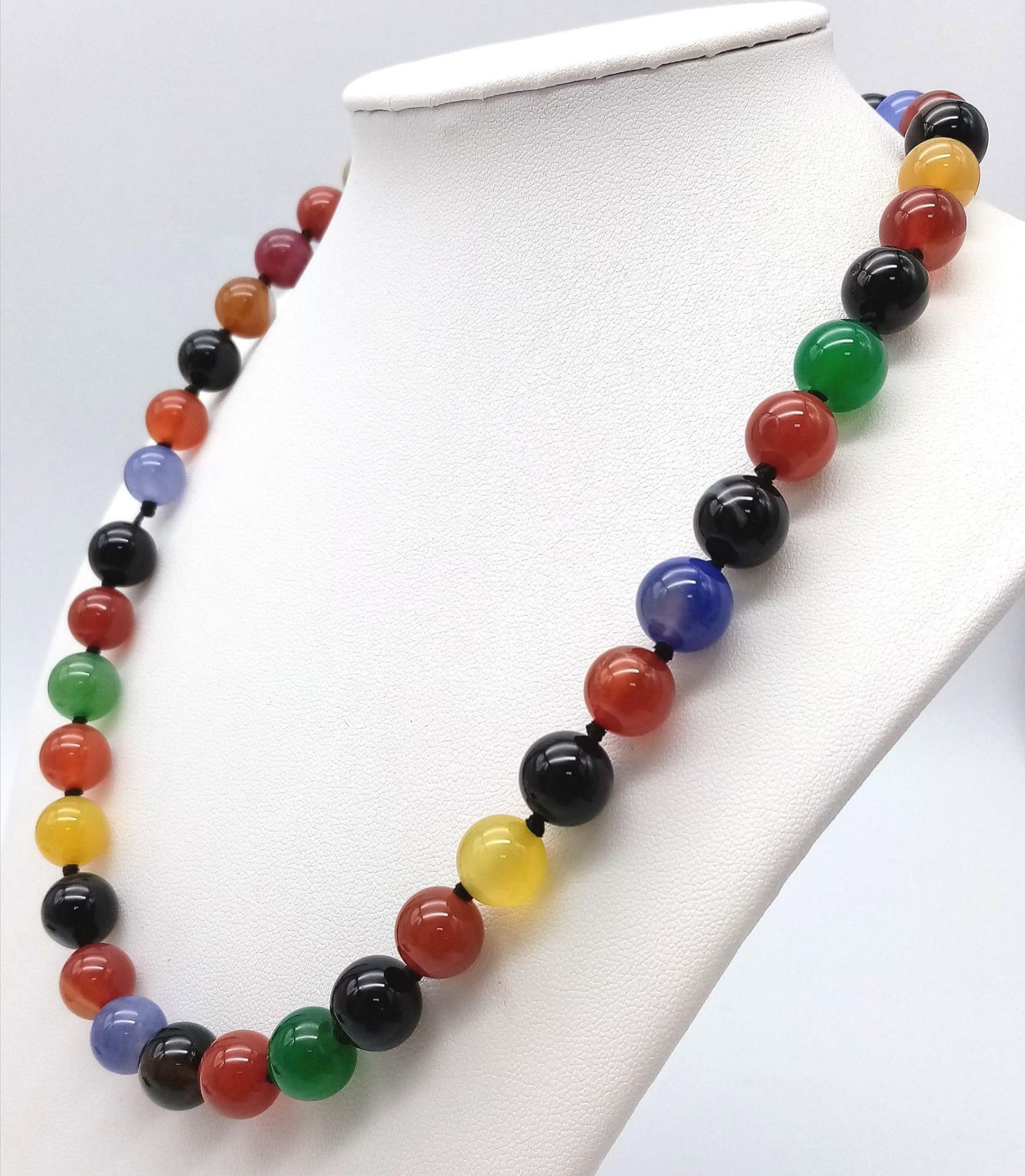 A Colourful Mixed Gemstone Bead Necklace. 42cm length. Includes jade and carnelian. 10mm beads - Image 2 of 3