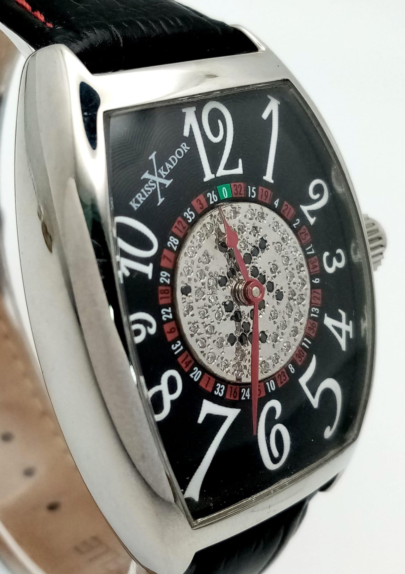 A KRISS KADOR DIAMOND SPINNING ROULETTE AUTOMATIC WATCH WITH SKELETON BACK , NEW AND UNWORN . 34 X - Image 4 of 8