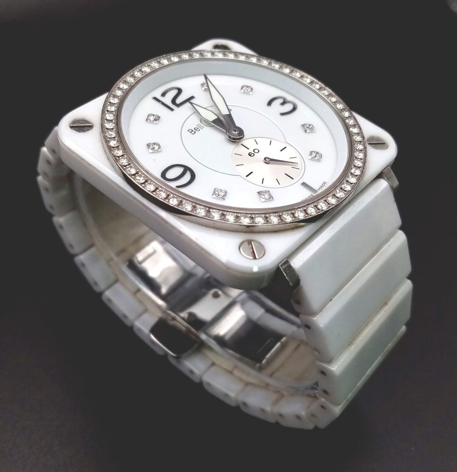 A Bell and Ross Quartz Ladies Watch. Ceramic and stainless steel bracelet and case - 40mm. White - Image 3 of 6