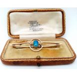 An Antique Australian Black Opal Bar Brooch. 6cm. Pin has been replaced. Fitted box. 3.8g