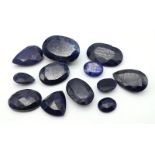 A 155.70ct Faceted Colour Enhanced Blue Sapphire Gemstone Lot - 12 Pieces, Mixed Shapes.