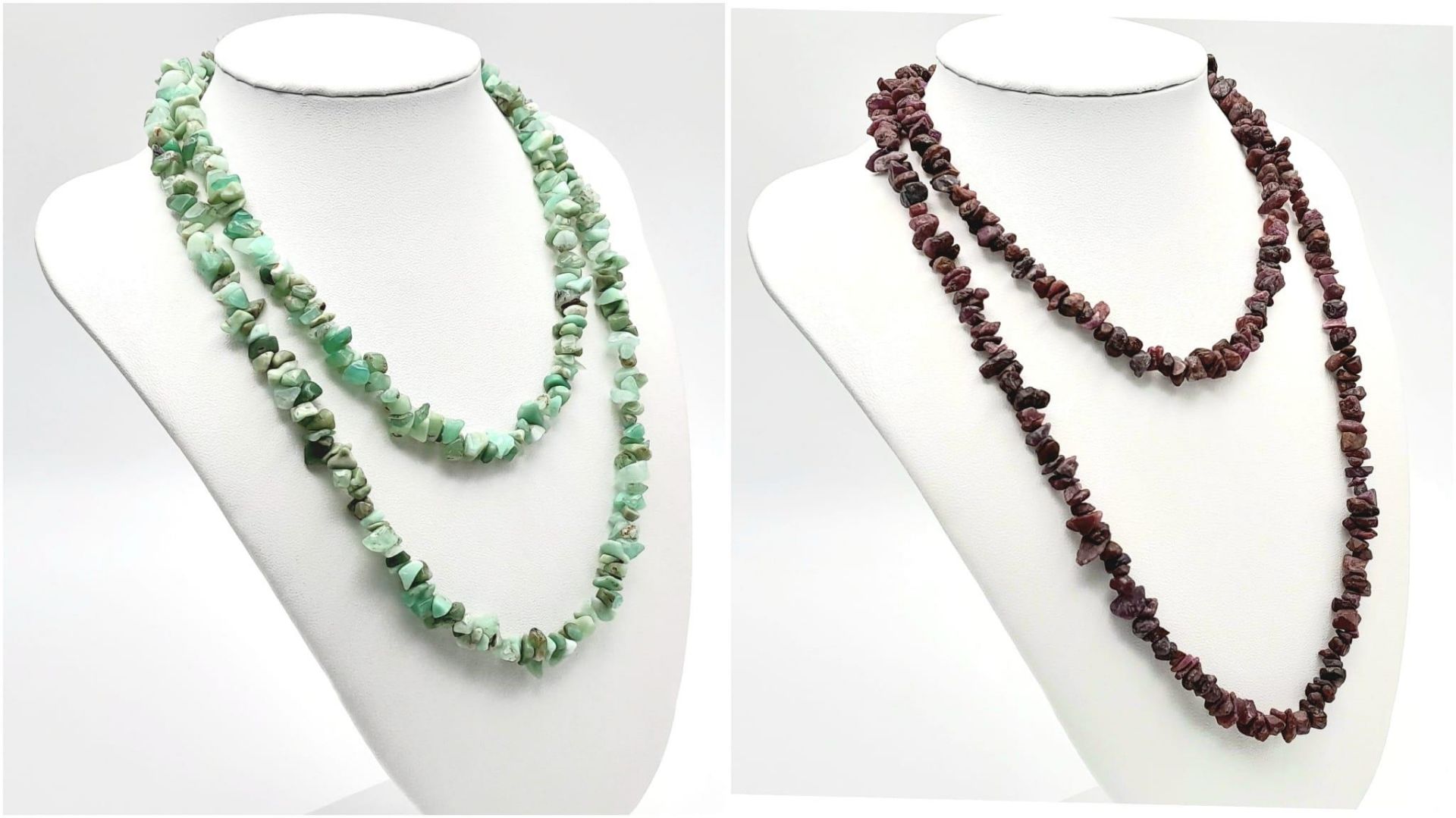 Two Matinee Length Rough Natural Gemstone Necklaces. Aventurine and Rhodonite. 82cm - Bild 2 aus 3