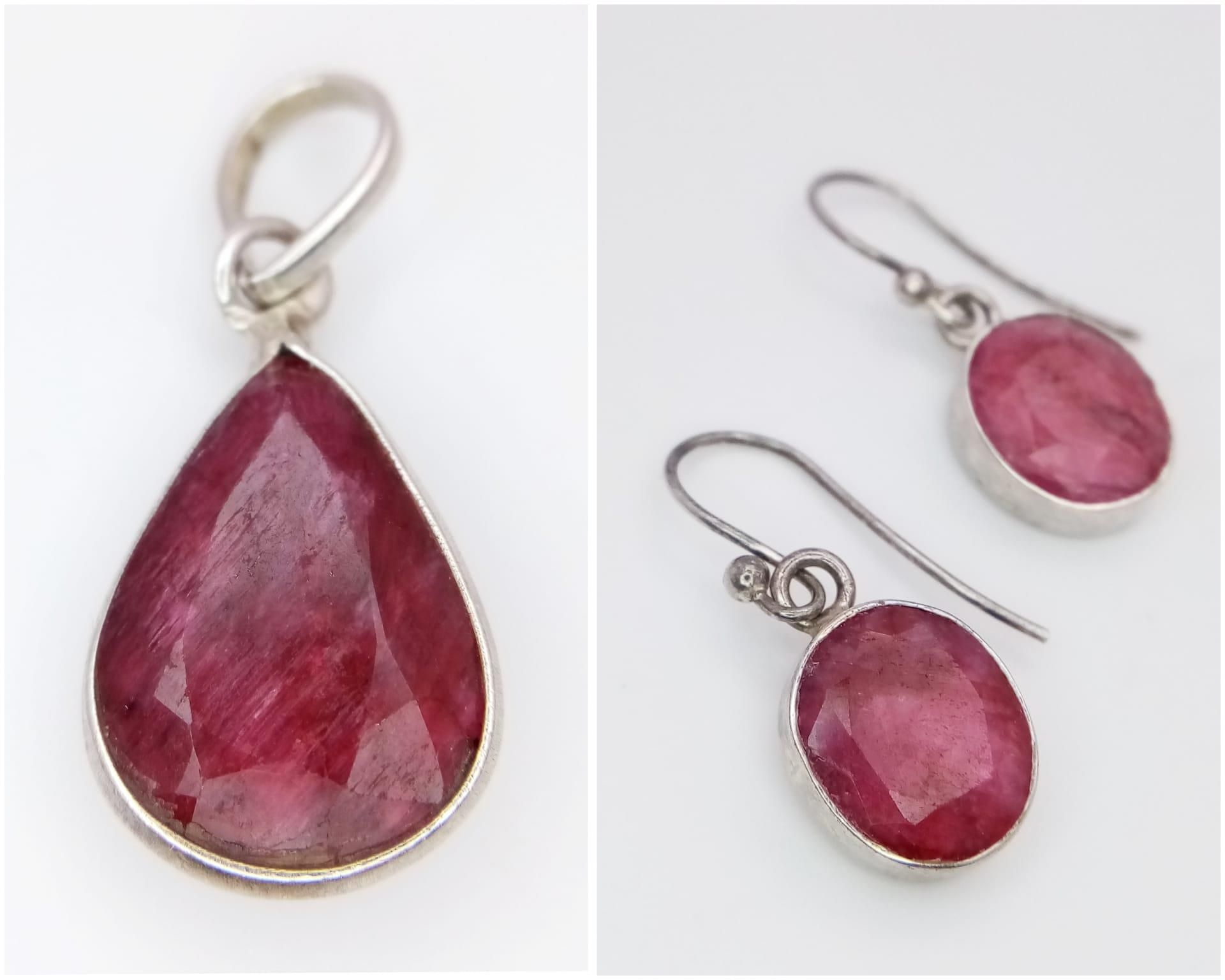 Parcel of Sterling Silver Jewellery items. Featuring a pair of Ruby Stone Earrings and a Ruby