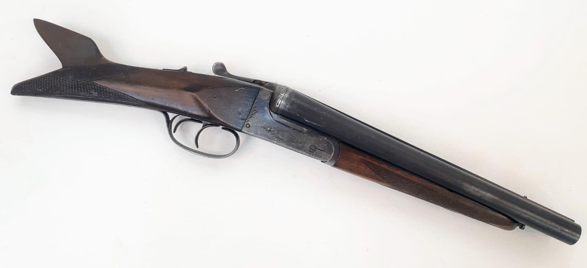 A Vintage Deactivated 12 Gauge Side by Side Sawn-Off Shotgun. This Spanish Laurona made gun has 11.5