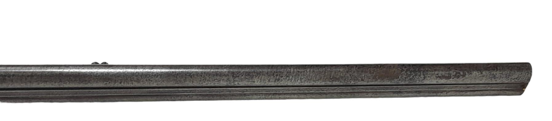 A 16 BORE PIN FIRE ANTIQUE SIDE BY SIDE DOUBLE BARRELED SHOTGUN WITH PATTERNED METALWORK a/f - Image 8 of 12